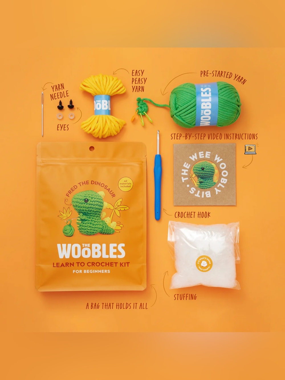 The Woobles Fred the Dinosaur Beginner Crochet Kit